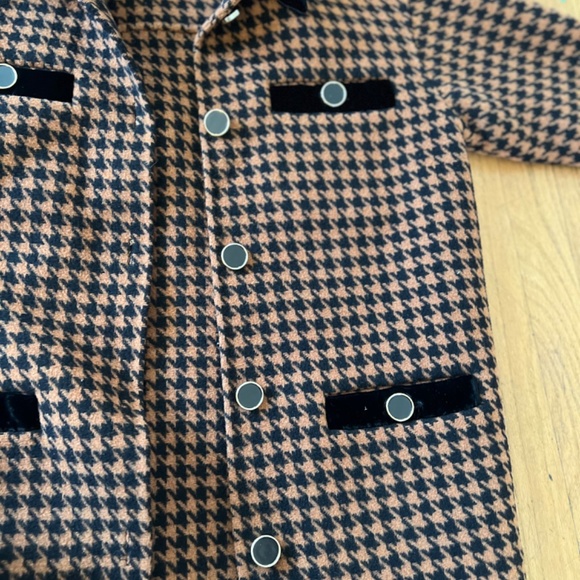 Sandro Houndstooth brown woolen jacket with fur - Picture 7 of 12